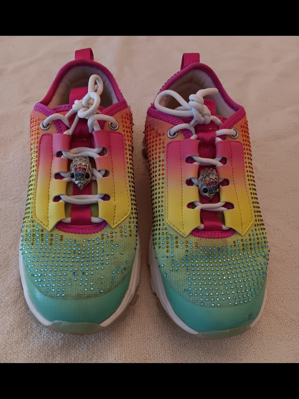 Kurt Geiger Kids Rainbow Gem Embellished Pink & Turquoise Sneakers